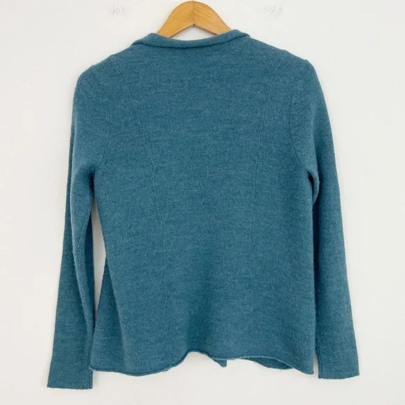 Eileen Fisher Merino Wool Teal Draped Open Front Long Sleeves Sweater Cardigan S - Picture 9 of 16